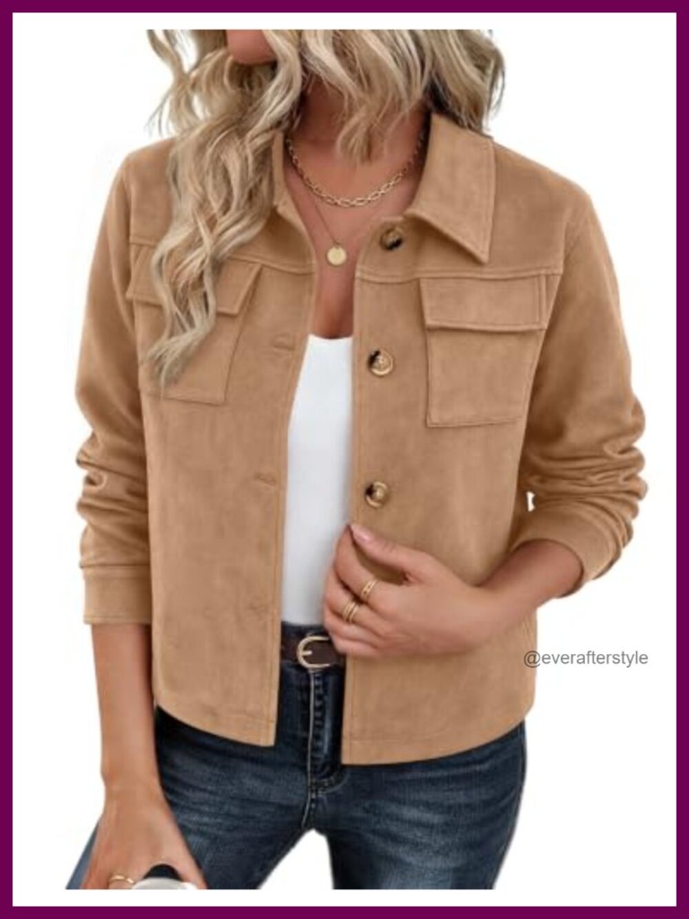 Faux Suede Cropped Shacket Button Down Collared Casual Jacket